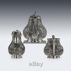 ANTIQUE 19thC CHINESE EXPORT SOLID SILVER TEA SET, HOACHING, CANTON c. 1860