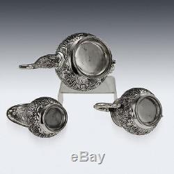 ANTIQUE 19thC CHINESE EXPORT SOLID SILVER TEA SET, HOACHING, CANTON c. 1860