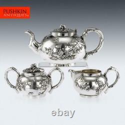 ANTIQUE 20thC CHINESE SOLID SILVER CHERRY BLOSSOM TEA SET, CHONG WOO c. 1900