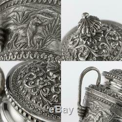 ANTIQUE 20thC INDIAN KARACHI-CUTCH SOLID SILVER TEA SET, J MANIKRAI c. 1900