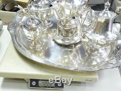 ANTIQUE 7 pcs GORHAM PLYMOUTH TEA SET with KETTLE & LARGE TRAY 178 TROY OZ