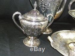 ANTIQUE DECO PAISLEY CHASED ORNATE WILCOX SP CO. 8 PC TEA COFFEE SET Candlestick
