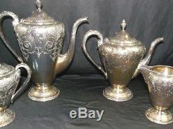 ANTIQUE DECO PAISLEY CHASED ORNATE WILCOX SP CO. 8 PC TEA COFFEE SET Candlestick