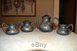 ANTIQUE HOMAN SILVER PLATE Coffee Pot Set 1850-1904 QUADRUPLE PLATED Tea Set