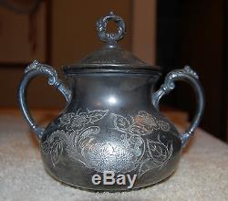 ANTIQUE HOMAN SILVER PLATE Coffee Pot Set 1850-1904 QUADRUPLE PLATED Tea Set