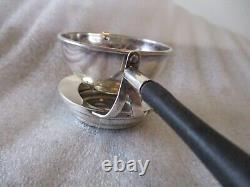 ANTIQUE STERLING SILVER TEA STRAINER SET (2) -REPOUSSE DESIGN-WOOD HANDLE withBASE