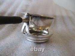 ANTIQUE STERLING SILVER TEA STRAINER SET (2) -REPOUSSE DESIGN-WOOD HANDLE withBASE