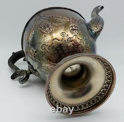 ANTIQUE Silver Plate on Copper 4 Pc. Tea Set Teapot Creamer Sugar Bowl WithLion