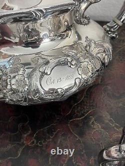 ANTIQUE WILCOX SILVER PLATE CO. QUADRUPLE REPOUSSÈ 5 Pcs. TEA & COFFEE SET 1893