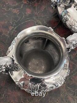 ANTIQUE WILCOX SILVER PLATE CO. QUADRUPLE REPOUSSÈ 5 Pcs. TEA & COFFEE SET 1893