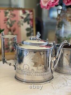 ANTQ Gothic Revival GOAT Greek Key 4 Pcs Tea Set Silverplate Reed & Barton Mono