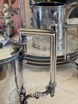 ANTQ Gothic Revival GOAT Greek Key 4 Pcs Tea Set Silverplate Reed & Barton Mono