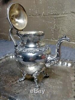 ATQ Birmingham Silver Co. Coffee & Tea Set Triple silverplate on Copper