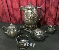 Aesthetic Victorian Reed & Barton Hammered Silver Plate Tea Set