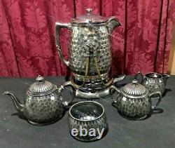 Aesthetic Victorian Reed & Barton Hammered Silver Plate Tea Set