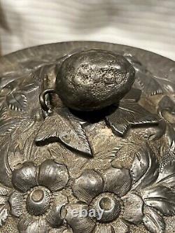 Aesthetic Victorian Repousse Kirk Rose triple silver plate tea set ram head 1885