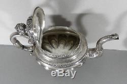 American Coin Silver TEA SET 4 Piece Teapot Creamer Sugar Bowl Antique c1830