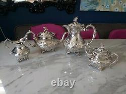 An Antique Silver Plated Bird Finial Tea Set. Embossed Patterns. J. Turton & co