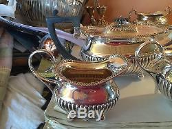 Ant tea set, teapot/creamer/open sugar, English SILVER PLATE 3 pc WILLIAM HUTTON