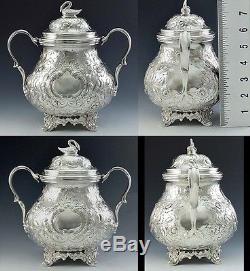 Antique 1840s American Sterling Silver 3 PC Teaset- Tea Pot, Sugar Bowl, Creamer