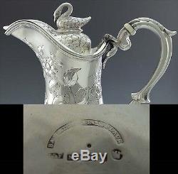 Antique 1840s American Sterling Silver 3 PC Teaset- Tea Pot, Sugar Bowl, Creamer