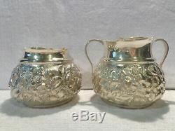 Antique 1880's Krider Sterling Silver Floral Repousse 4-pc. Tea Set 18 Troy Oz