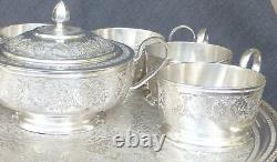 Antique 19c Islamic Persian Isfahan 84 Sterling Silver 8pc Tray Tea Set 47 Oz