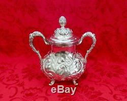 Antique 19thC American Coin Silver Lincoln & Reed Boston Ornate Repouse Tea Set