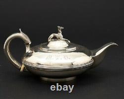 Antique 4-Piece Coin Silver Tea Service Set Dog Finial Mudge & Co New York 1800s