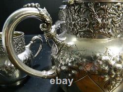 Antique (5) Piece Repousse Quadruple Plate Tea/Coffee Set Homan Silverplate Co