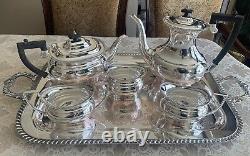 Antique 6pc Cheltenham England Silver Plate Tea Set with Tray