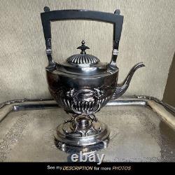 Antique 6pc Cheltenham England Silver Plate Tea Set with Tray Half Ribbed