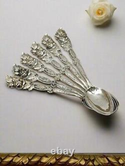 Antique 800 Continental Sterling Rose Tea Spoons EXQUISITE Set Of 6 128.2g