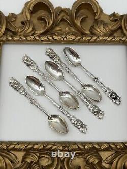 Antique 800 Continental Sterling Rose Tea Spoons EXQUISITE Set Of 6 128.2g