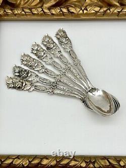 Antique 800 Continental Sterling Rose Tea Spoons EXQUISITE Set Of 6 128.2g