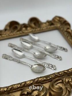 Antique 800 Continental Sterling Rose Tea Spoons EXQUISITE Set Of 6 128.2g