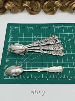 Antique 800 Continental Sterling Rose Tea Spoons EXQUISITE Set Of 6 128.2g