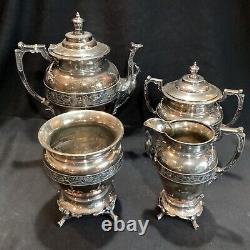 Antique Aesthetic Victorian Middletown Plate Co Silverplate Tea Set Figural Bird