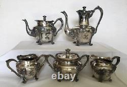 Antique Art Nouveau Barbour Silver Co. Quadruple Silver Plate Coffee Tea 6pc Set