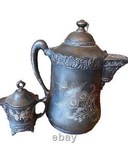 Antique B. C. Barbour Aurora Quadruple Plate 1869 Teapot With Creamer Silver