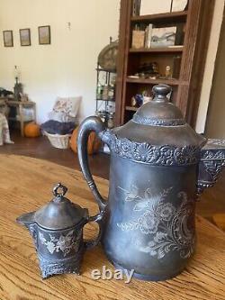 Antique B. C. Barbour Aurora Quadruple Plate 1869 Teapot With Creamer Silver