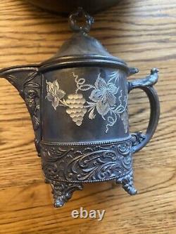 Antique B. C. Barbour Aurora Quadruple Plate 1869 Teapot With Creamer Silver