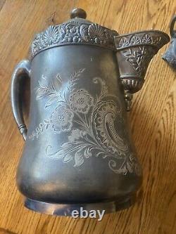 Antique B. C. Barbour Aurora Quadruple Plate 1869 Teapot With Creamer Silver