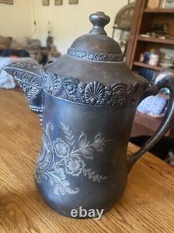 Antique B. C. Barbour Aurora Quadruple Plate 1869 Teapot With Creamer Silver