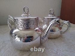 Antique BENEDICT MFG. CO. Repose & Etched Quadruple Silver Plated 5 Pc. Tea Set