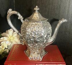 Antique Barbour Silver Co. Silver Plated Tea Set Dutch Repousse Scenes Set