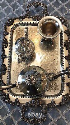 Antique Birmingham Silver Plate Tea Set (Partial Set) with Tray