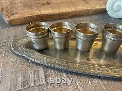 Antique Brass Persian Middle East Liquor/Liquer/Tea Set 7 Pieces