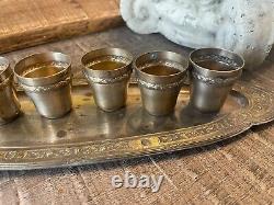 Antique Brass Persian Middle East Liquor/Liquer/Tea Set 7 Pieces