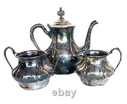 Antique Britannia Metal Co. Quad Plate Silver Tea Set, Hand Hammered & Chased